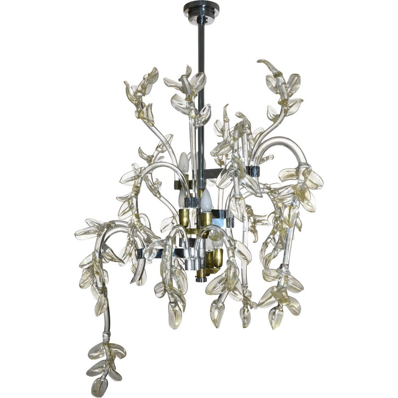 Vintage water lily chandelier in Murano glass, Italy 1950