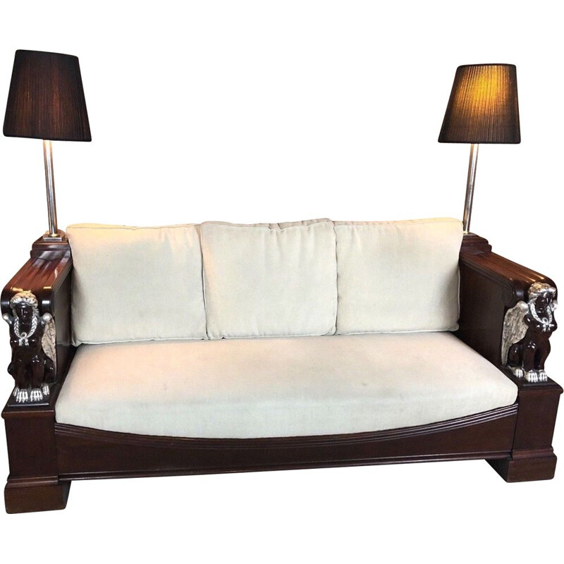 Empire style mahogany vintage hotel sofa in mahogany with caryatid decorations
