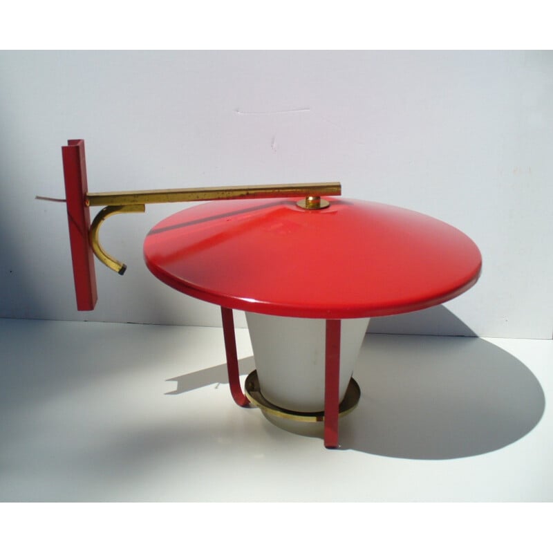 Stilnovo red lacquered, glass and brass wall light - 1950s