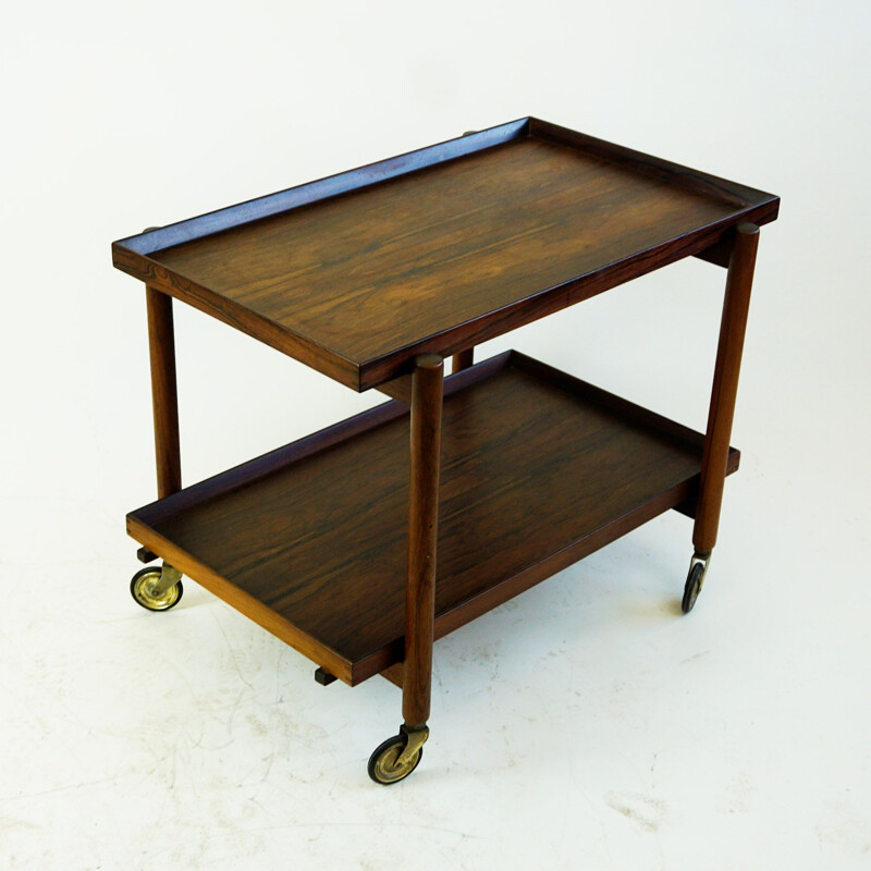 Vintage Scandinavian rosewood serving trolley by Poul Hundevad