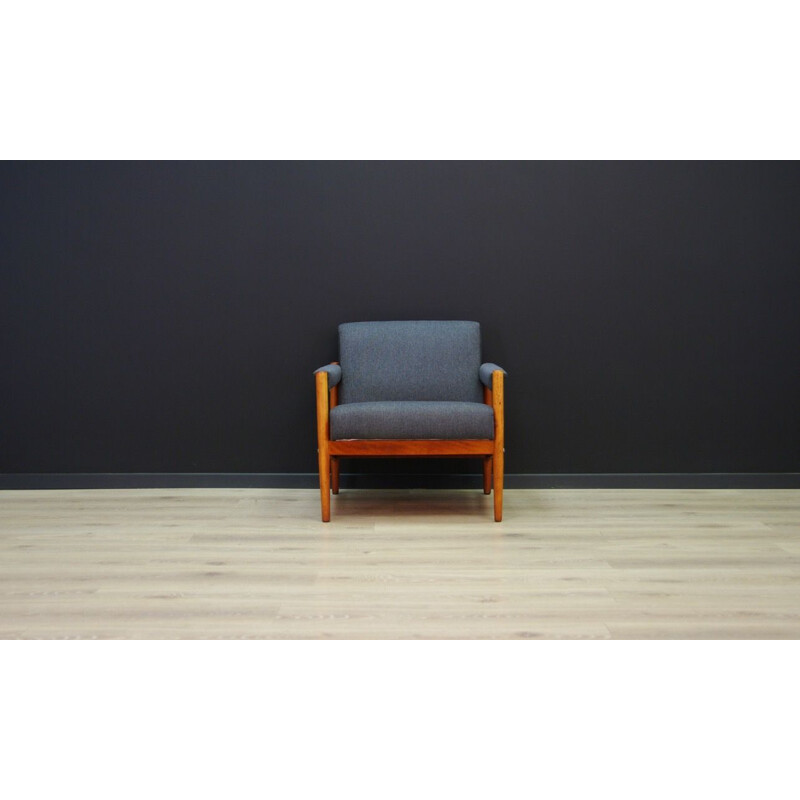 Vintage fabric and beech armchair, 1960-70s