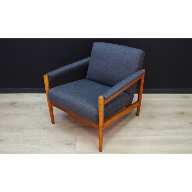 Vintage fabric and beech armchair, 1960-70s