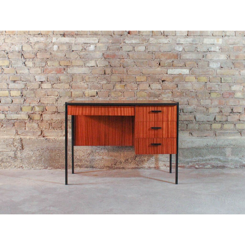 Vintage teak and black steel desk, 1960s