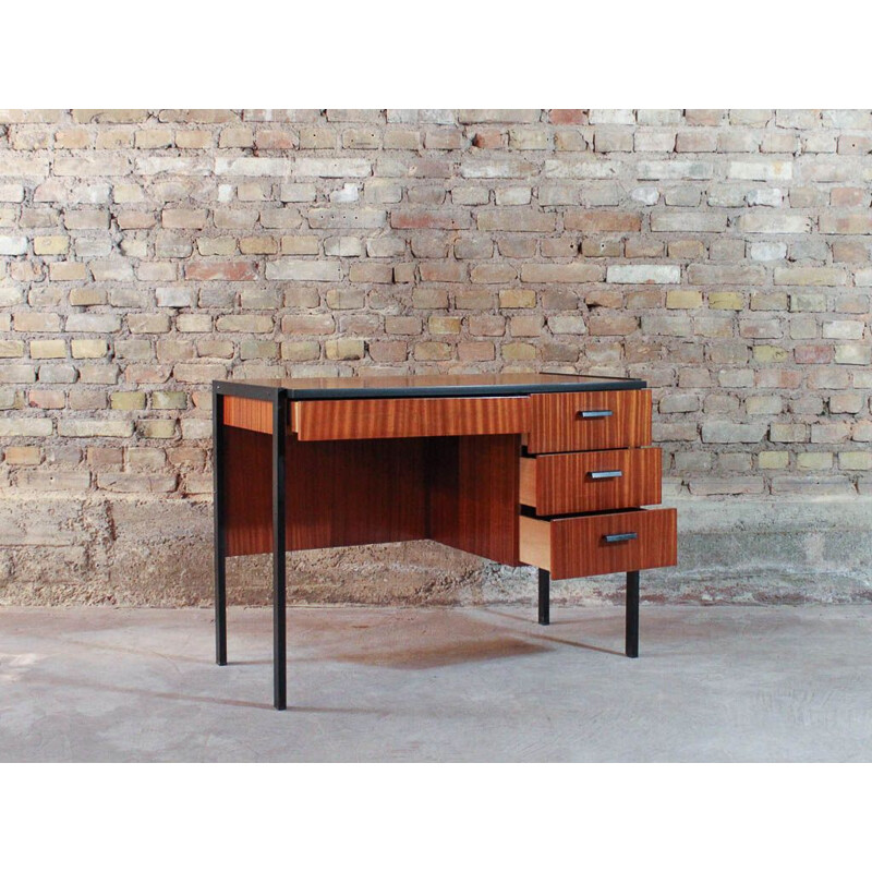 Vintage teak and black steel desk, 1960s