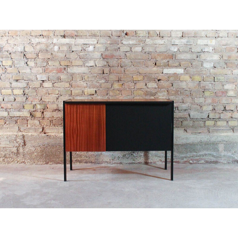 Vintage teak and black steel desk, 1960s