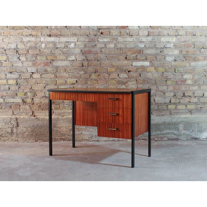 Vintage teak and black steel desk, 1960s