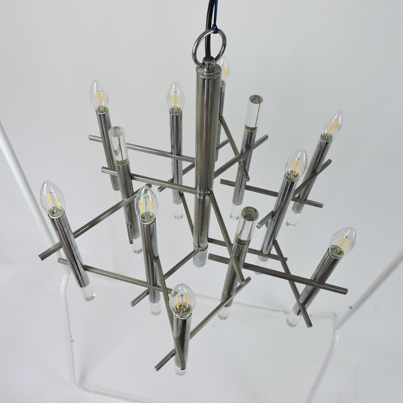 Vintage Chrome and Lucite Chandelier by Gaetano Sciolari, 1970s