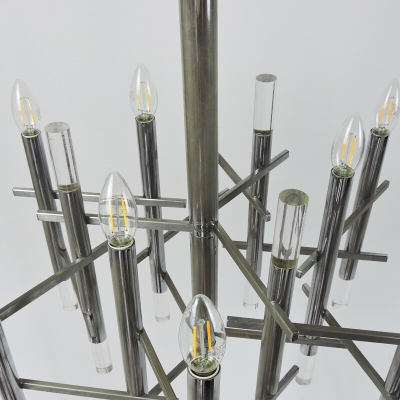 Lustre Vintage en chrome et lucite de Gaetano Sciolari, 1970