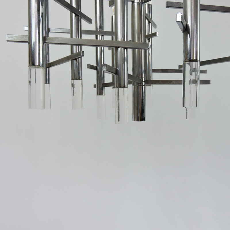 Vintage Chrome and Lucite Chandelier by Gaetano Sciolari, 1970s