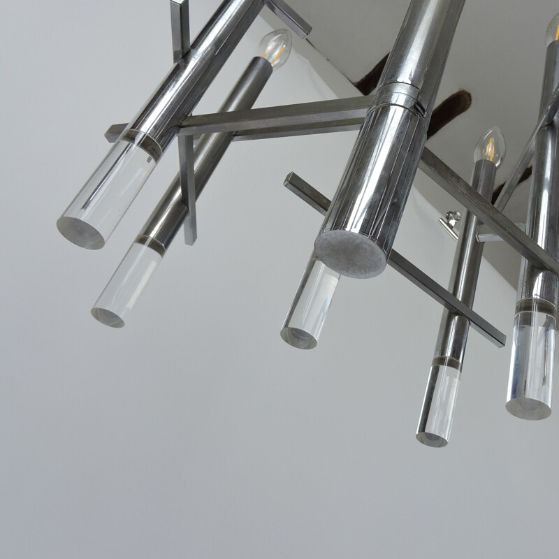 Vintage Chrome and Lucite Chandelier by Gaetano Sciolari, 1970s