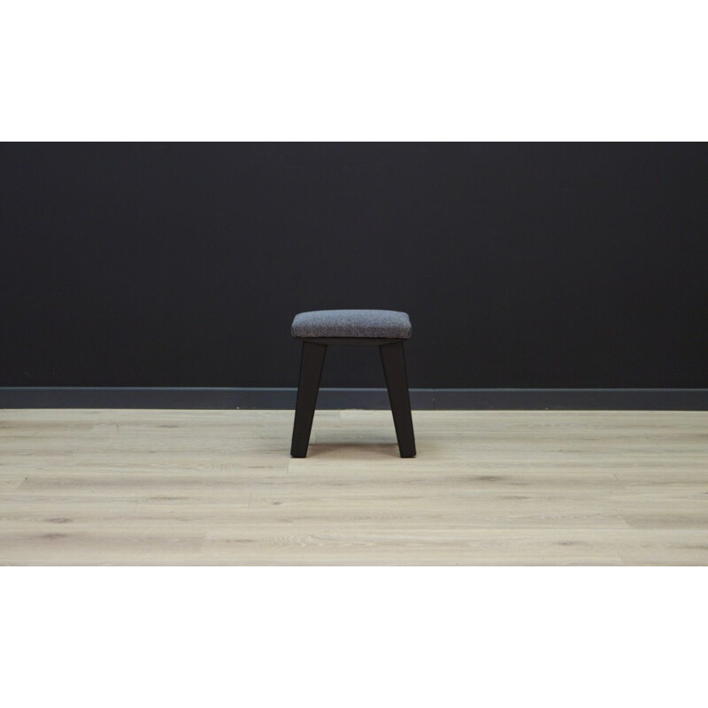 Vintage scandinavian grey fabric and oak stool, 1960s