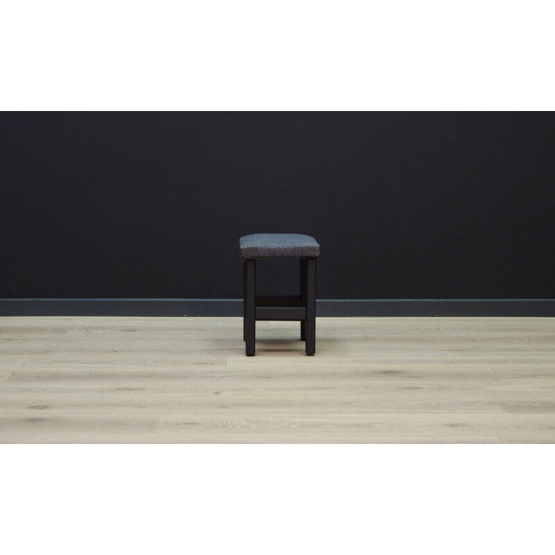 Vintage scandinavian grey fabric and oak stool, 1960s