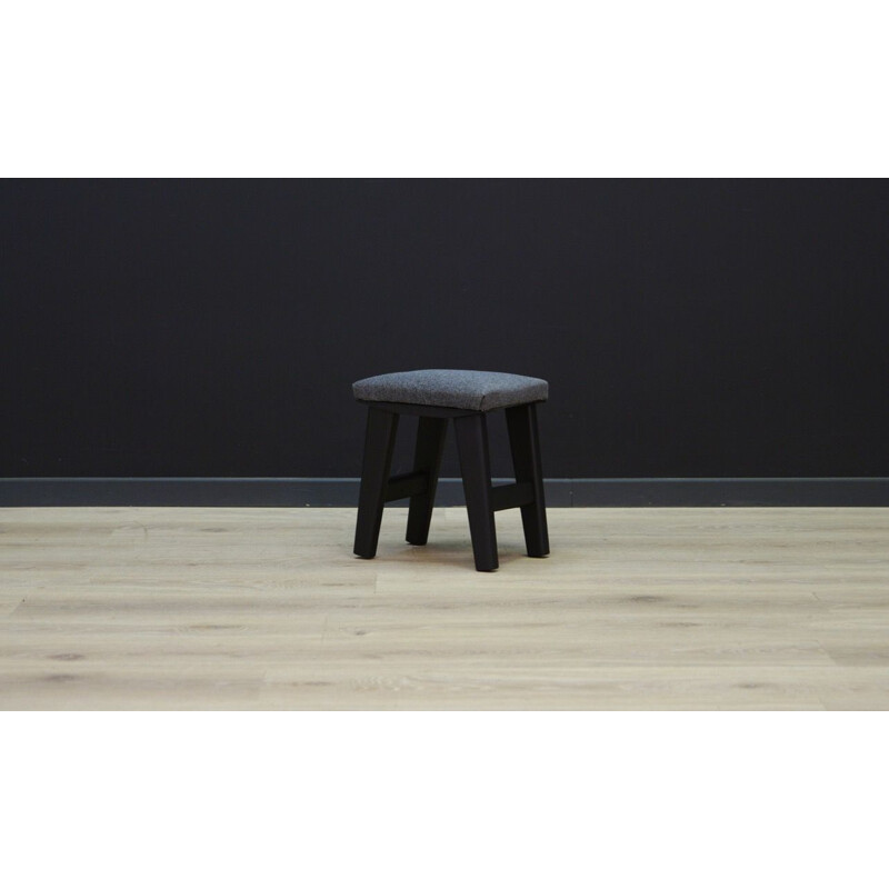 Vintage scandinavian grey fabric and oak stool, 1960s