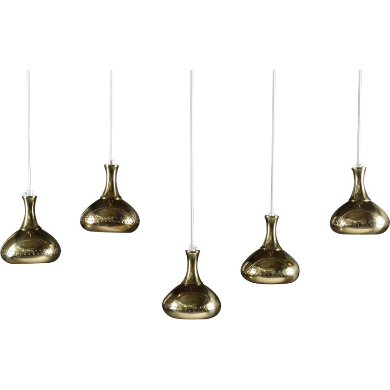 Set of five hanging lamps in gold brass, Hans-Agne JAKOBSSON - 1970s