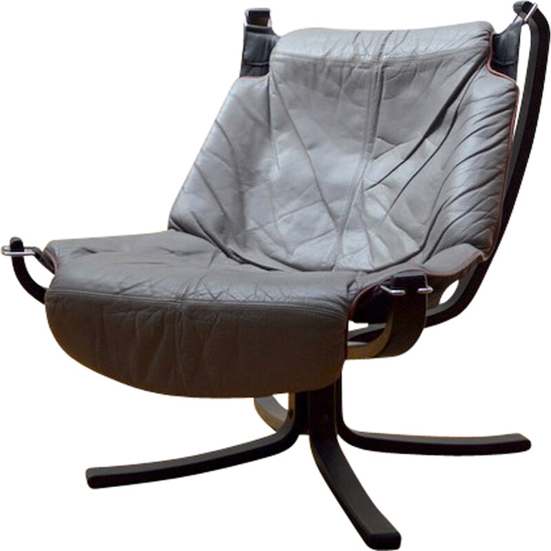 Scandinavian Vatne Møbler " Falcon" lounge chair in grey leather, Sigurd RESSELL - 1960s