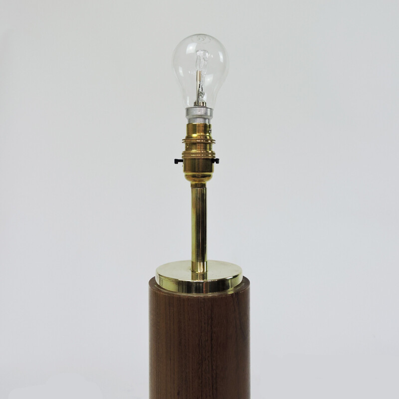 Vintage teak and Brass Cylindrical Desk Lamp, 1960s