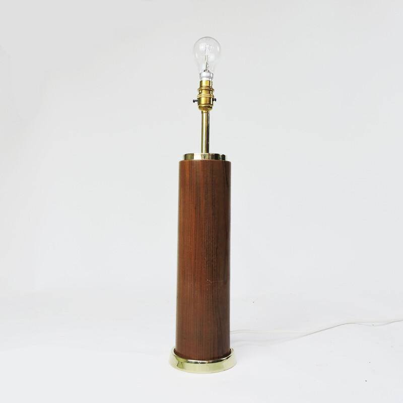 Vintage teak en messing cilindervormige bureaulamp, 1960