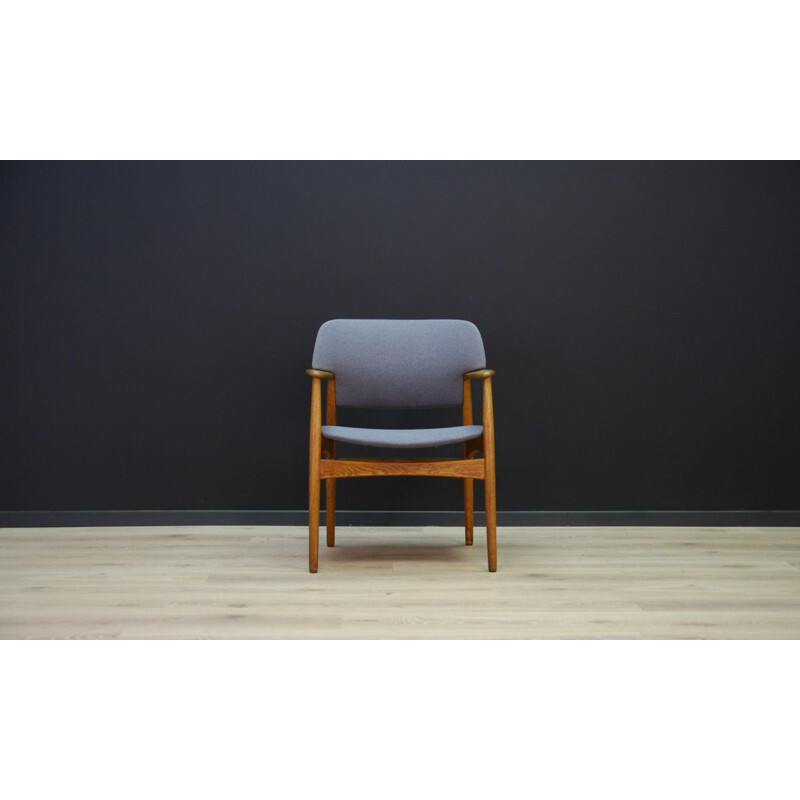 Vintage oak and fabric armchair by Fritz Hansen, 1970s