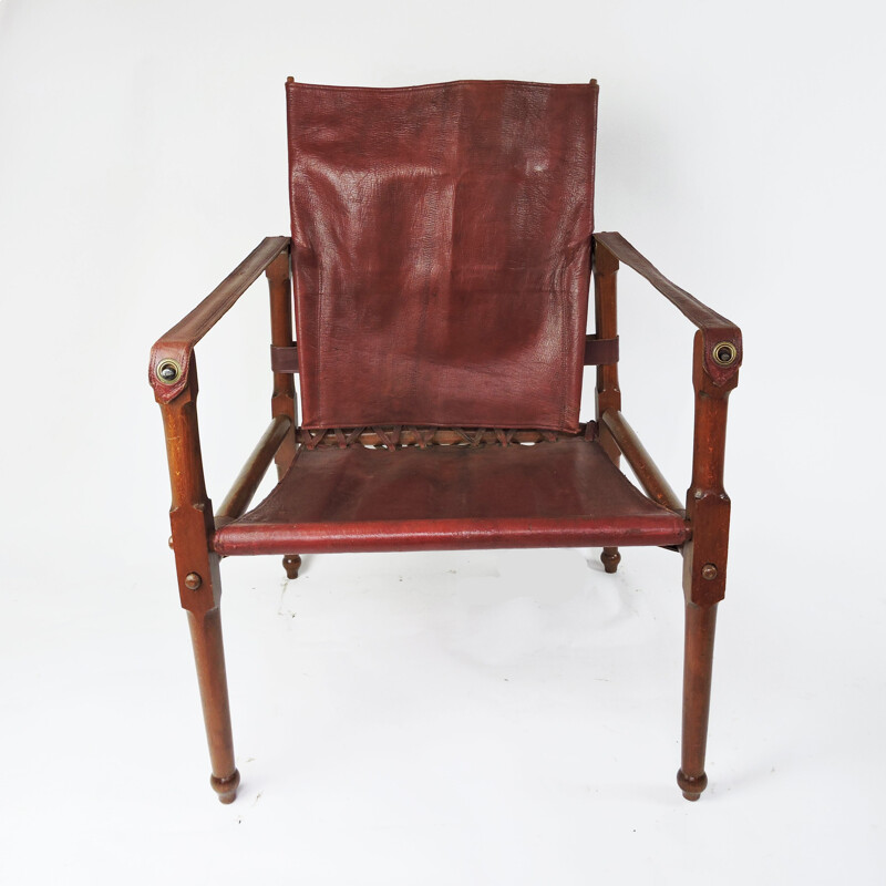 Vintage-Safari-Sessel aus Leder und Holz, 1930