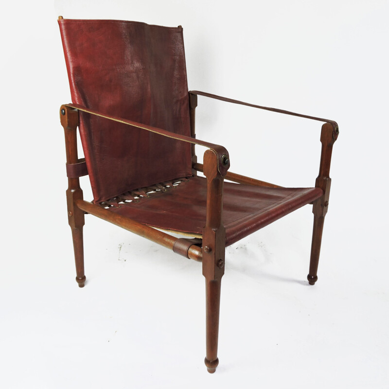 Vintage lederen en houten Safari fauteuil, 1930