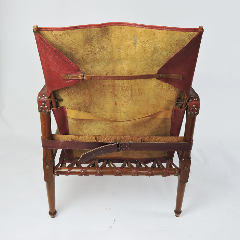 Vintage Leather and Wood Safari armchair, 1930s