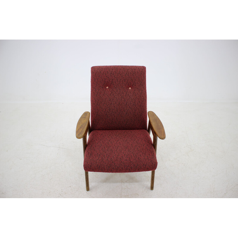 Vintage wood and fabric armchair by Jaroslav Šmídek, 1960s