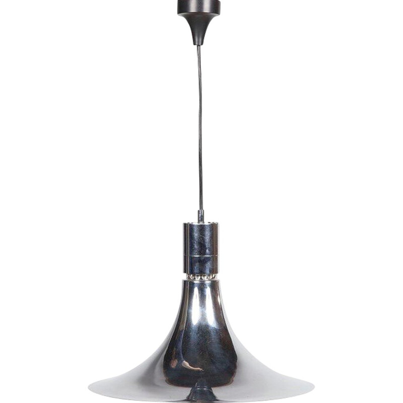 Lámpara de suspensión cónica vintage en metal cromado de Franco Albini, 1968