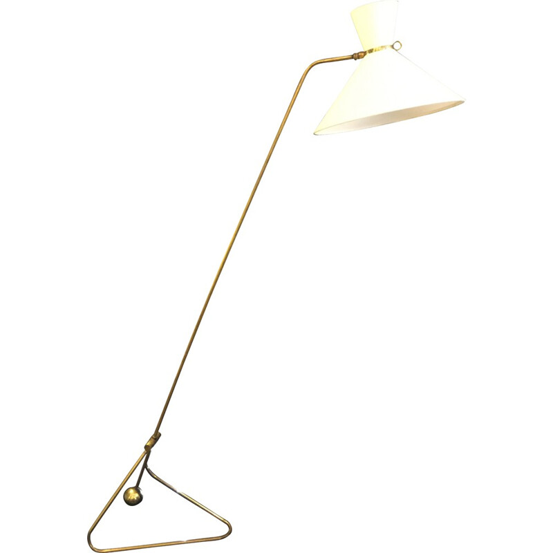 French floor lamp in brass with rocker arm bracket, Robert MATHIEU - 1950s