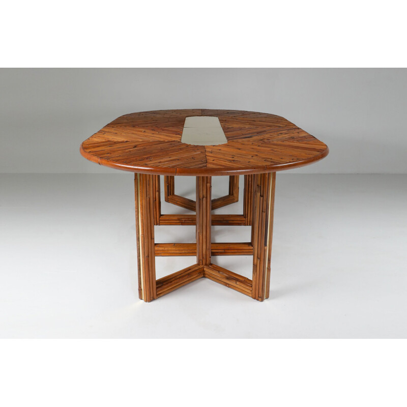 Adjustable vintage dining table in rattan, 1970s