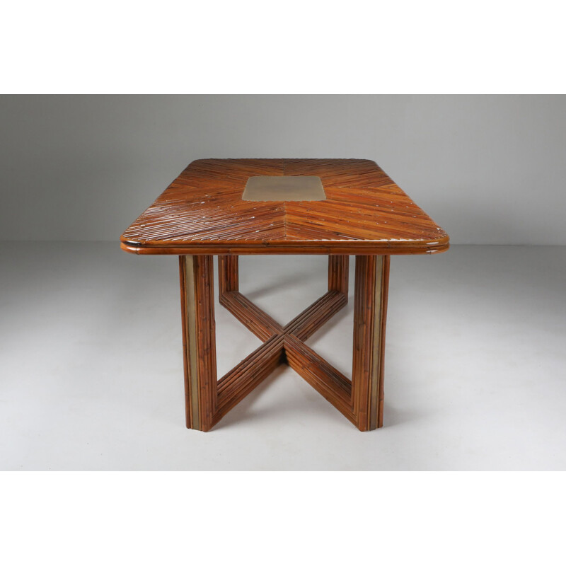 Rectangular vintage dining table in rattan, 1970s