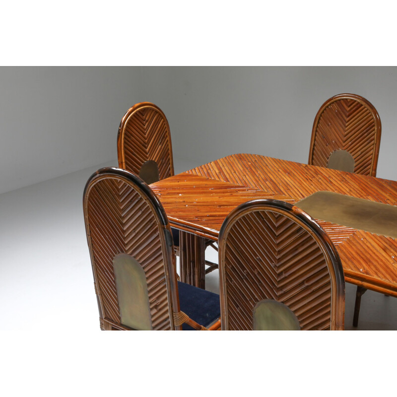 Rectangular vintage dining table in rattan, 1970s