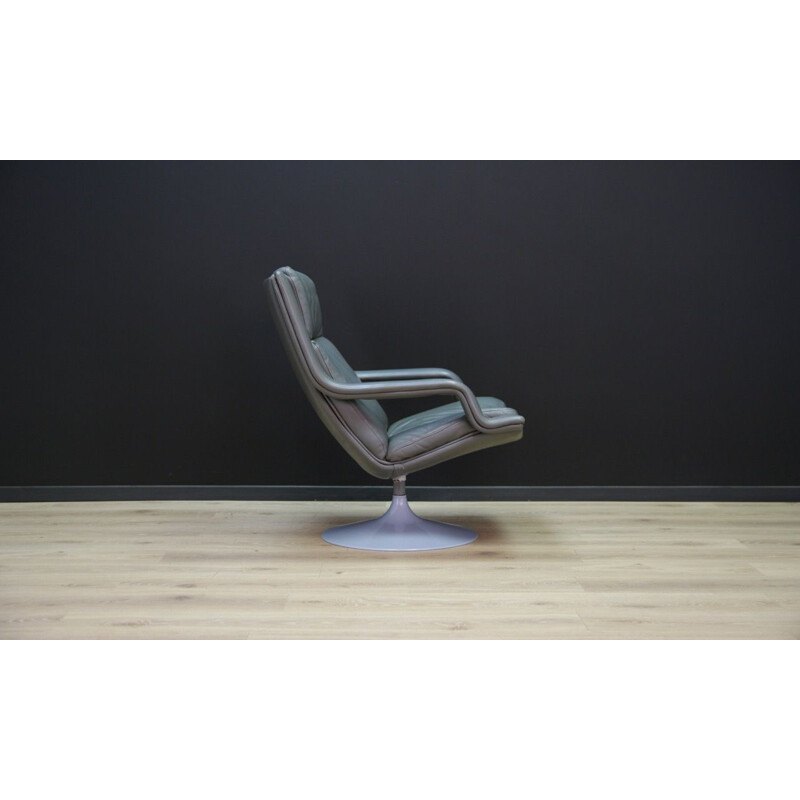 Grey leather vintage armchair by Geoffrey Harcourt