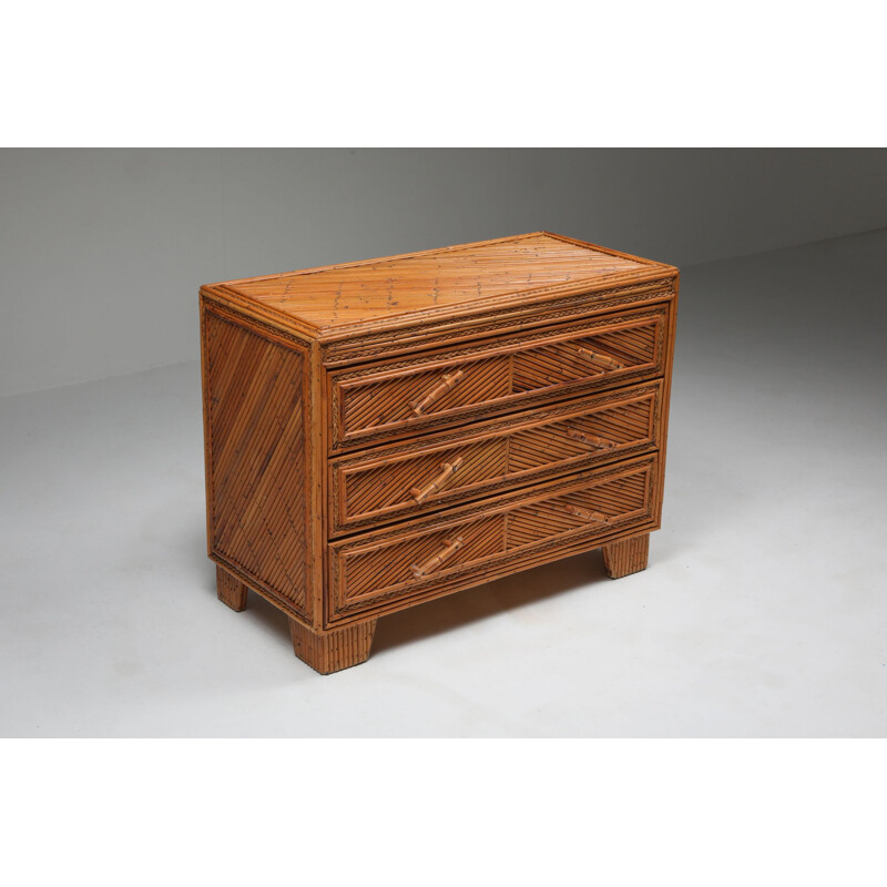 Vintage chest of drawers in rattan and bamboo in the style of Vivai Del Sud, 1970s