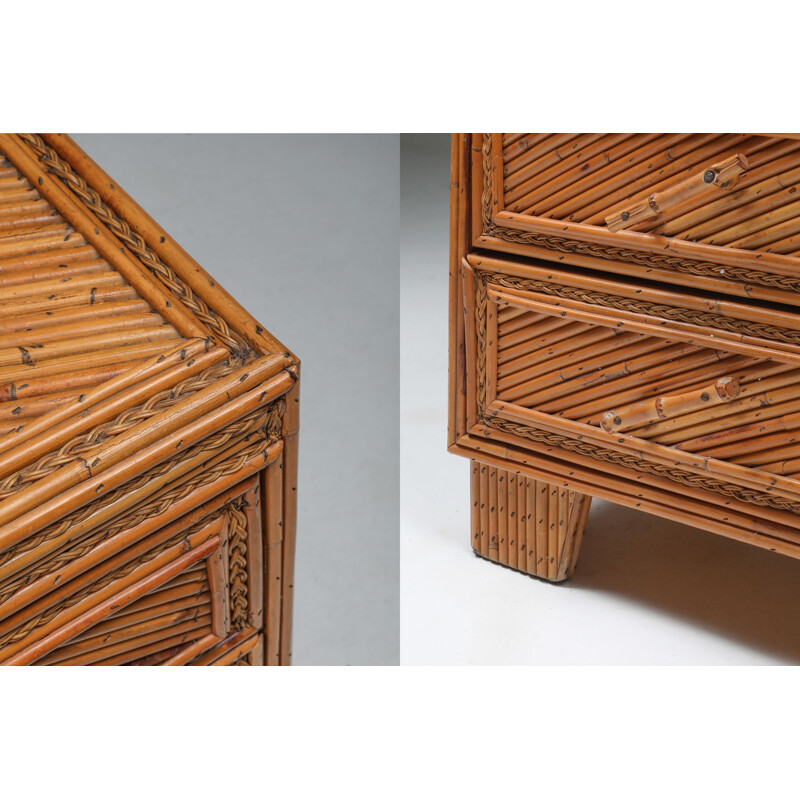 Vintage chest of drawers in rattan and bamboo in the style of Vivai Del Sud, 1970s