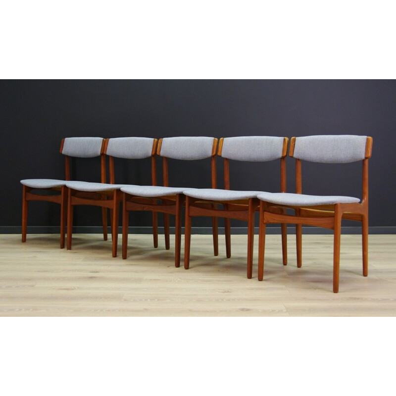 Ensemble de 5 chaises danoises vintage pour T.S.M en teck et tissu gris