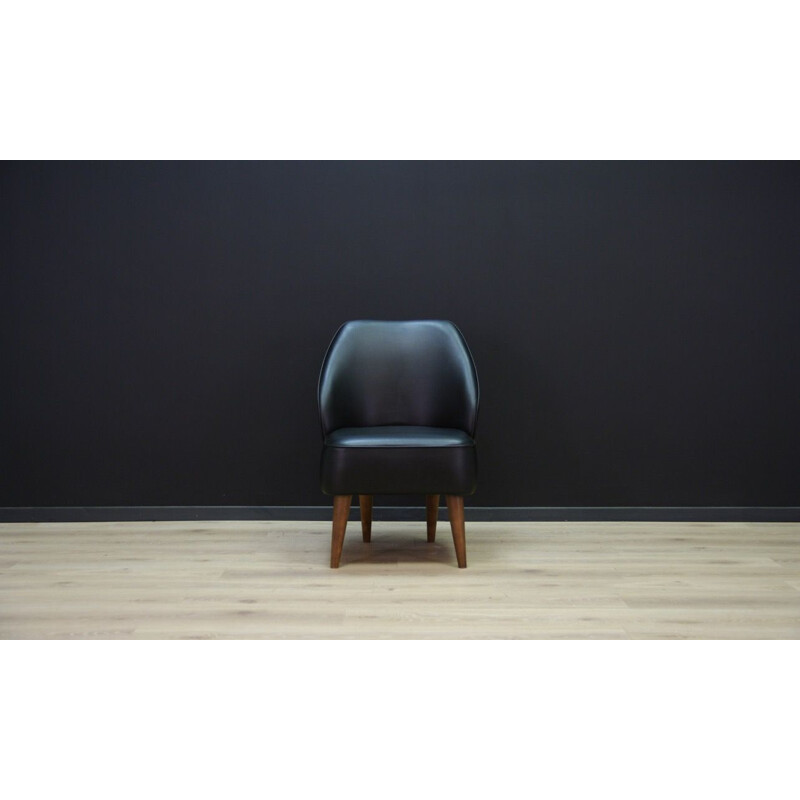 Vintage black leather Scandinavian armchair