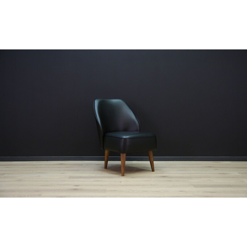 Vintage black leather Scandinavian armchair