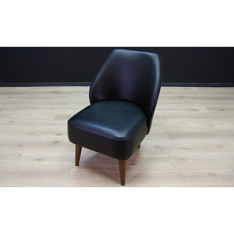 Vintage black leather Scandinavian armchair