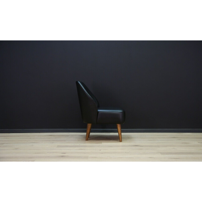 Vintage black leather Scandinavian armchair