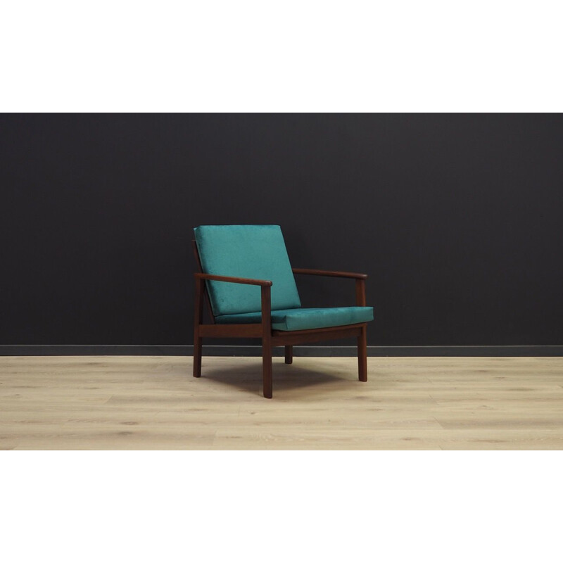 Vintage Danish armchair in teak and green velvet