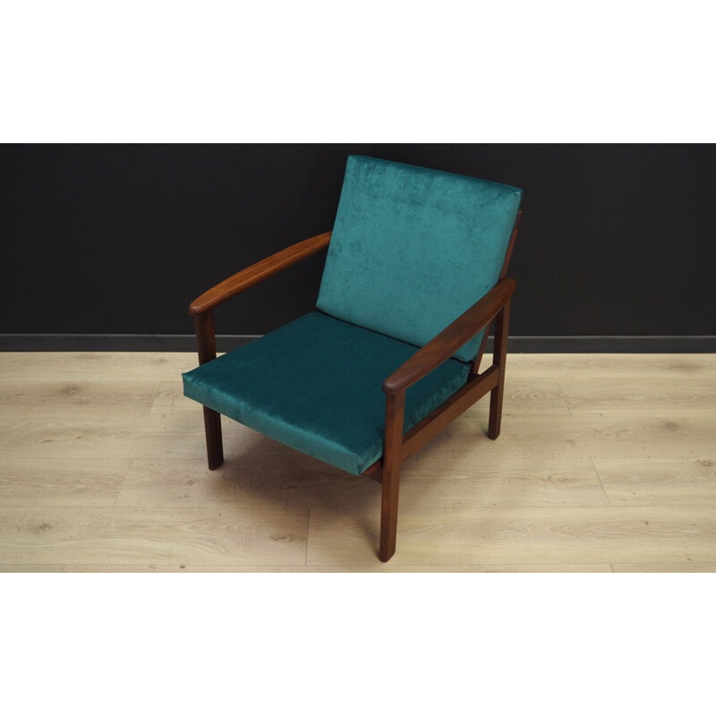 Fauteuil danois vintage en teck et velours vert