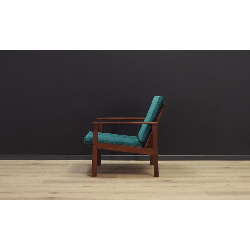 Vintage Danish armchair in teak and green velvet