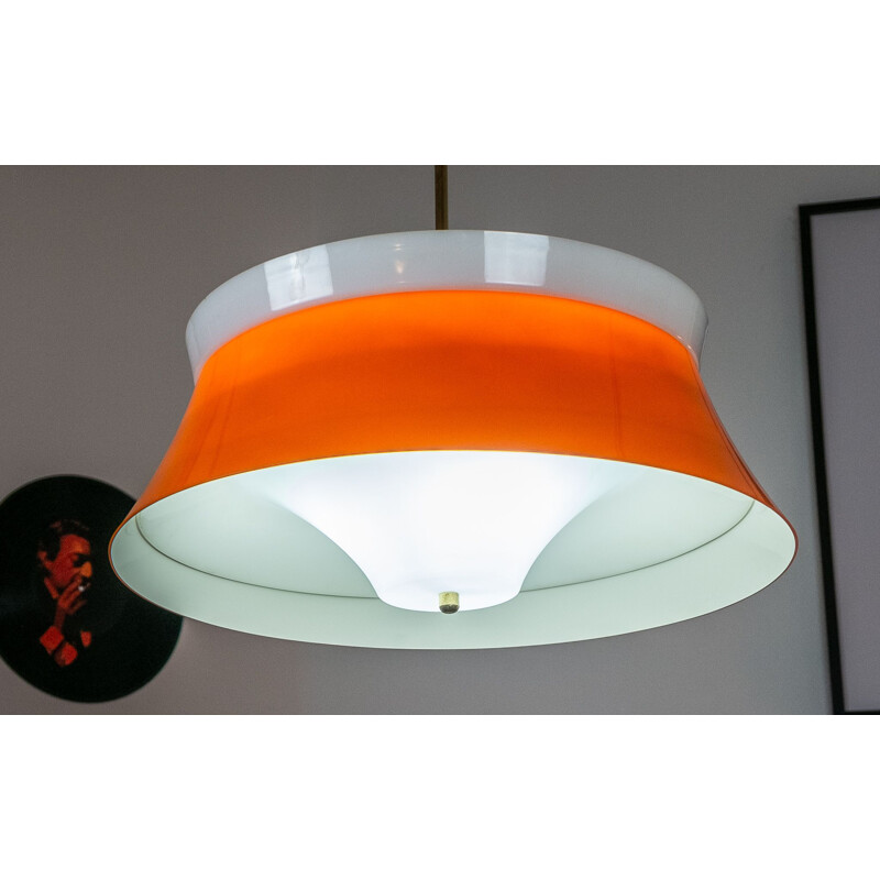 Grande suspension vintage orange space age dans le style de Guzzini