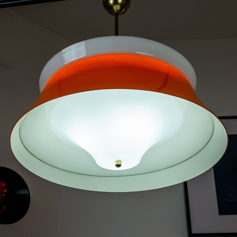 Large orange space age vintage suspension in the style of Guzzini