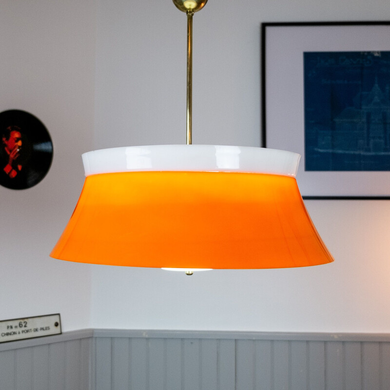 Large orange space age vintage suspension in the style of Guzzini