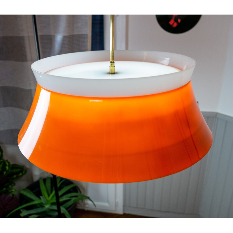 Large orange space age vintage suspension in the style of Guzzini