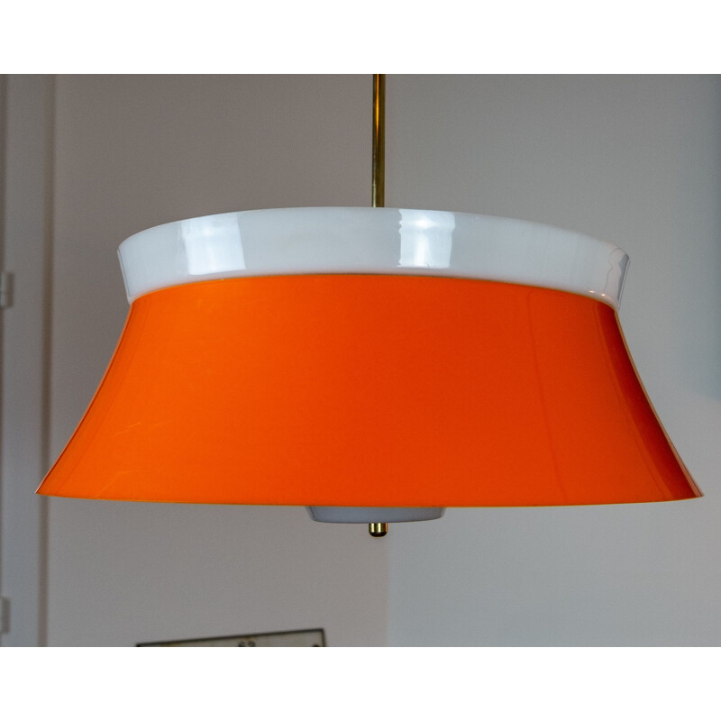 Large orange space age vintage suspension in the style of Guzzini