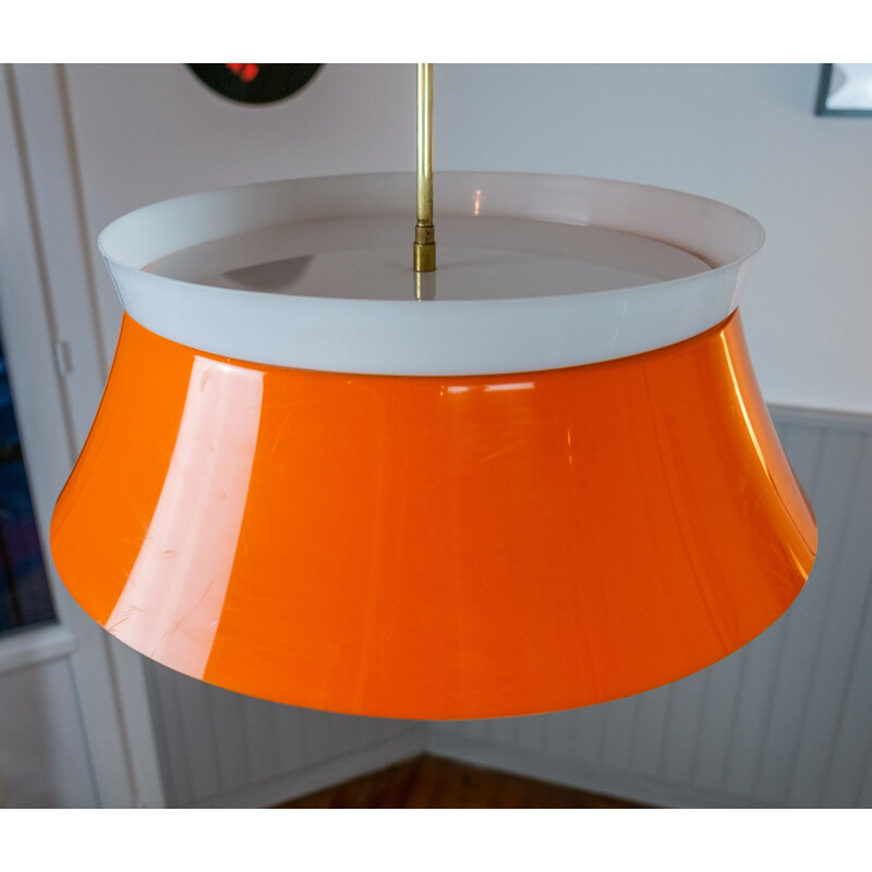 Large orange space age vintage suspension in the style of Guzzini