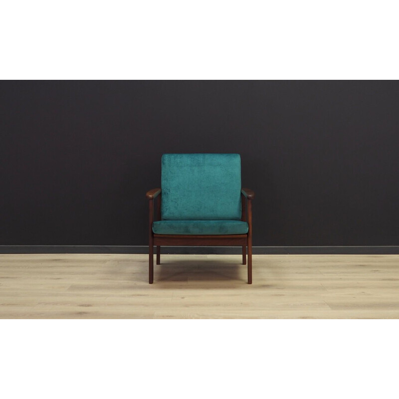 Vintage Danish armchair in teak and green velvet