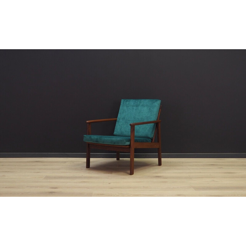 Vintage Danish armchair in teak and green velvet